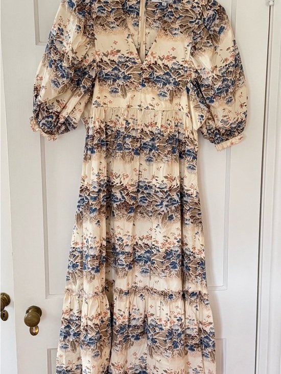 HUNTER BELL Dresses & Skirts - HUNTER BELL Cream Maxi Dress with Blue Floral Print